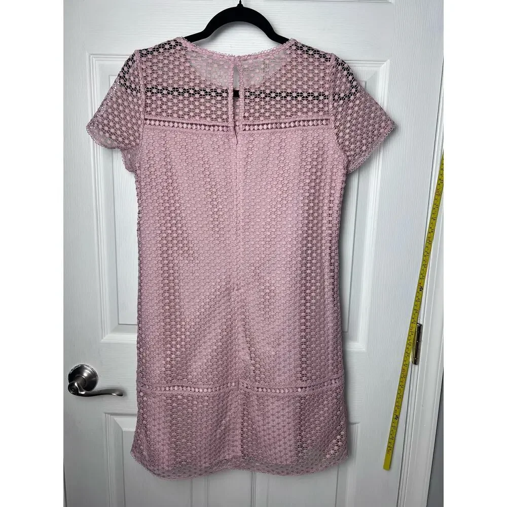 Ann Taylor Petite Shift Lined Lace Overlay Dress Blush Dusty Rose Size 4P - Picture 5 of 8